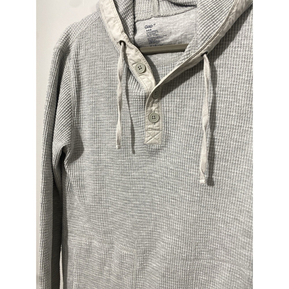 Gap Men's Size Medium Hoodie Henley Pullover Waffle Knit Beach Nights Volleyball